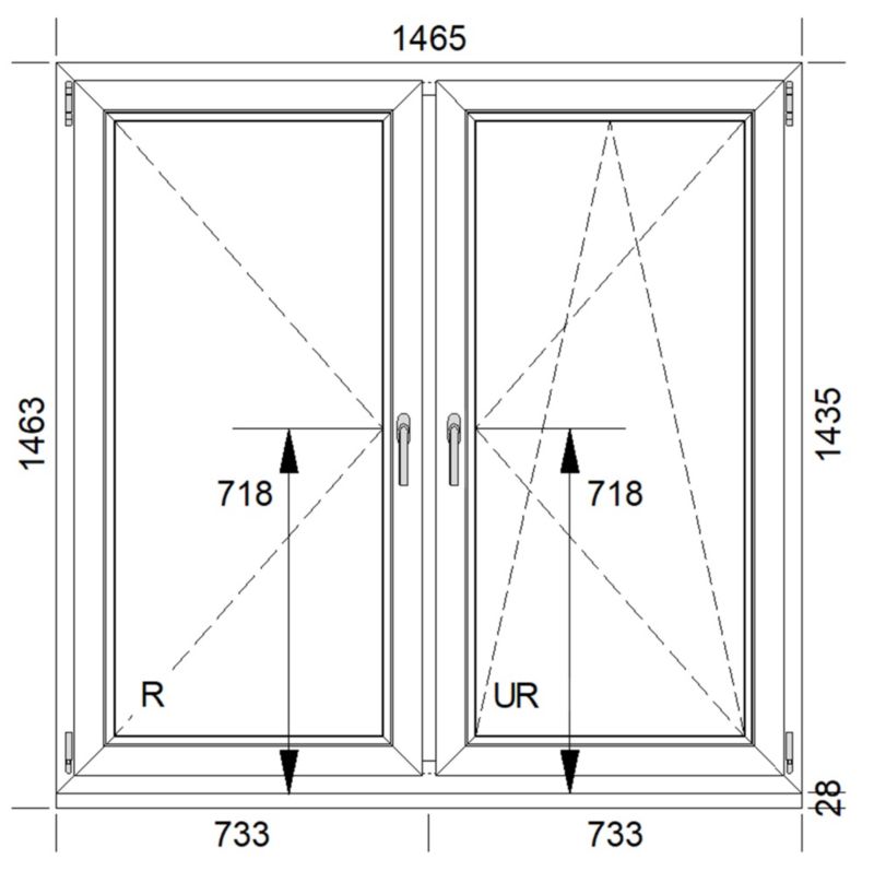 Okno PCW rozwierne + rozwierno-uchylne dwuszybowe 1465 x 1435 mm symetryczne białe