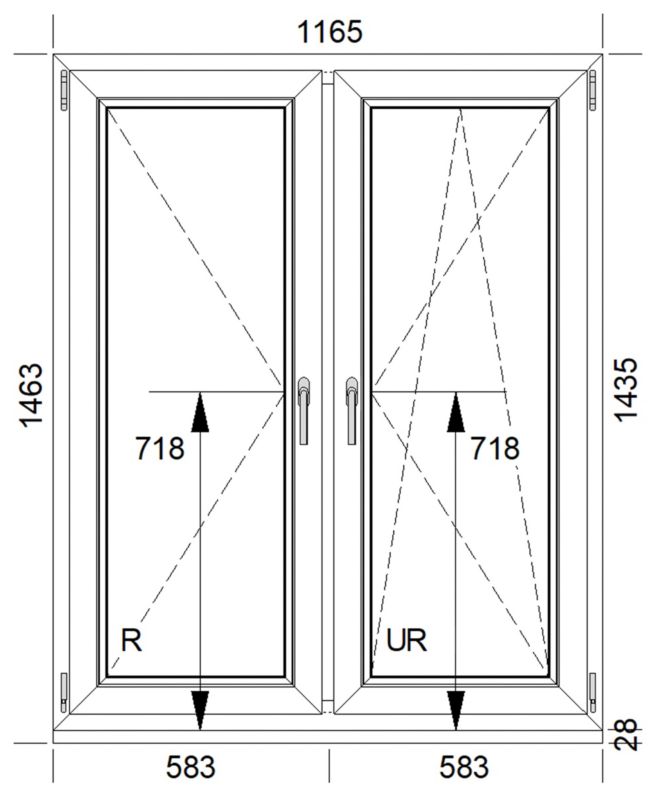 Okno PVC rozwierne + rozwierno-uchylne dwuszybowe 1165 x 1435 mm symetryczne białe