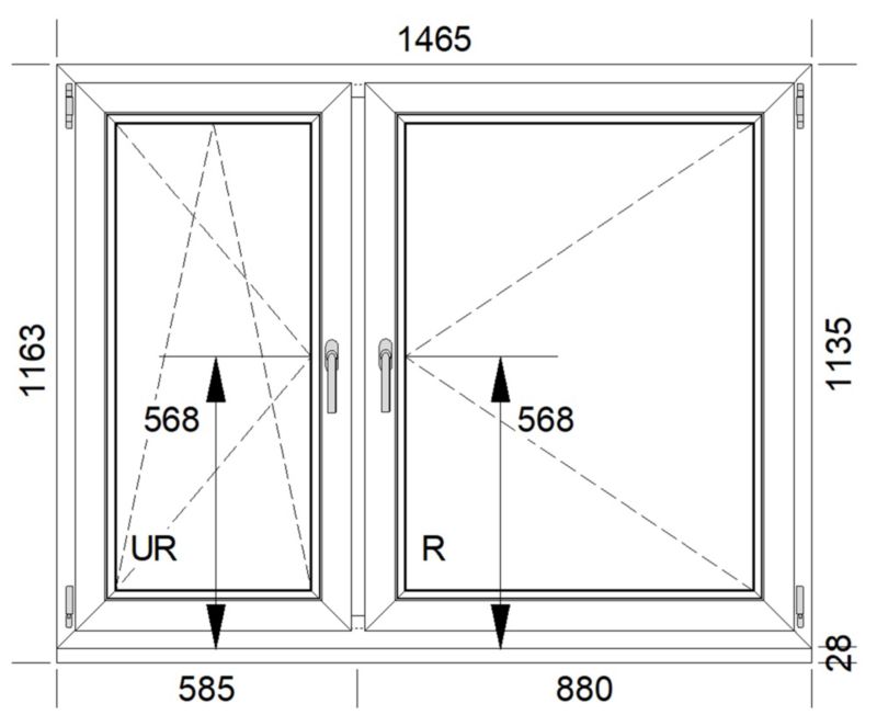 Okno PVC rozwierne + rozwierno-uchylne dwuszybowe 1465 x 1135 mm lewe białe