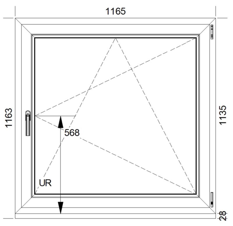 Okno PVC rozwierno-uchylne 1165 x 1135 mm prawe białe