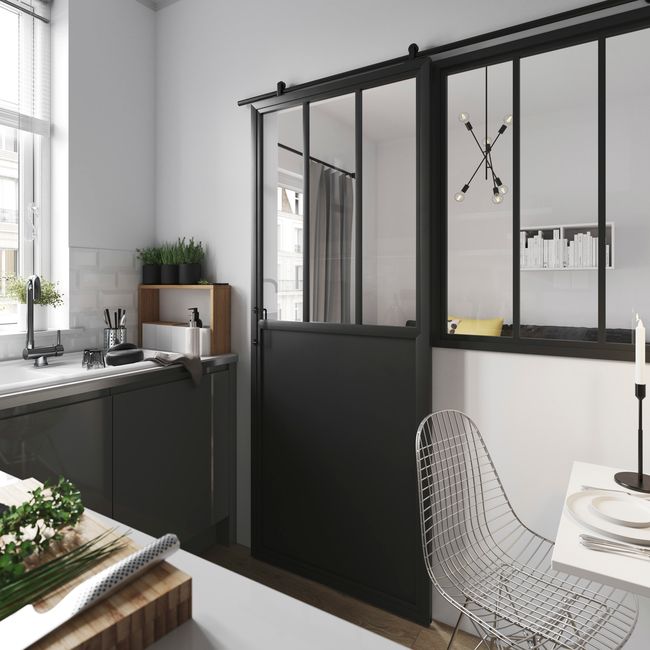Okno stałe GoodHome 3 panele czarne industrialne