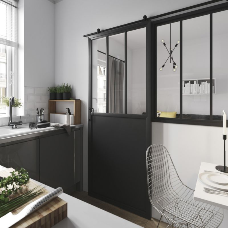Okno stałe GoodHome 3 panele czarne industrialne