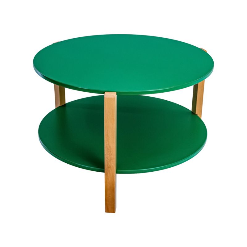 Okrągły Stolik Kawowy z Półką Dwupoziomowy POSNORD MDF 75x50 cm, Bukowe Nogi Zielony 1szt.