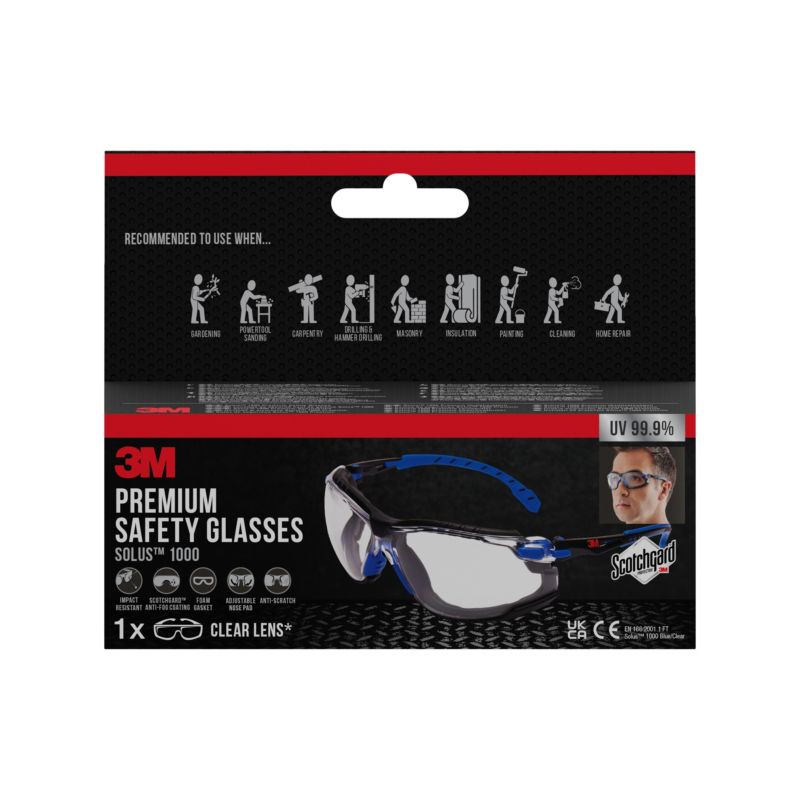 Okulary ochronne 3M™ Solus™ 1000 niebiesko-czarne powłoka Scotchgard™ Protector uszczelka piankowa przezroczyste soczewki 1 szt.