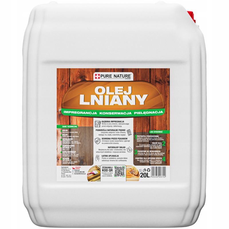 Olej lniany do drewna Pure Nature impregnacja i pielęgnacja naturalny 20l 1 szt.