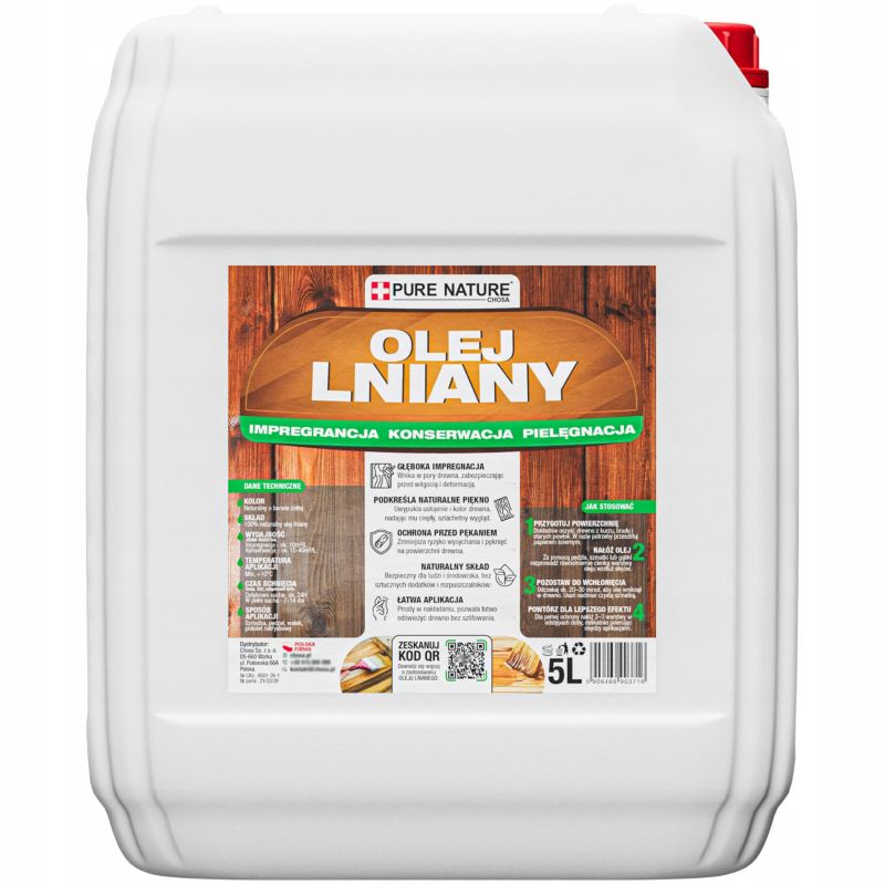Olej lniany do drewna Pure Nature impregnacja i pielęgnacja naturalny 5l 1 szt.