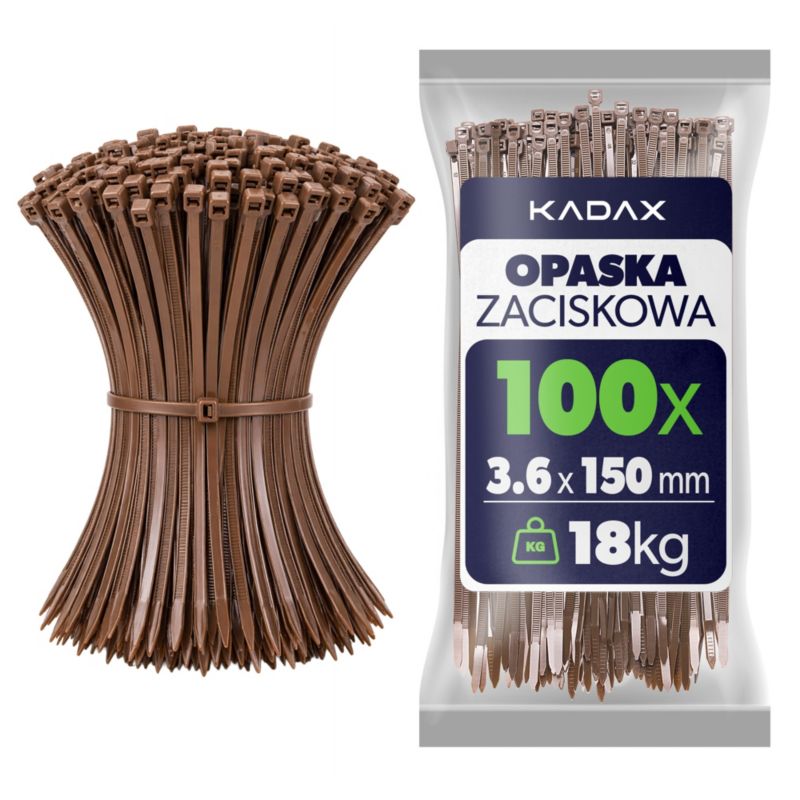Opaska zaciskowa KADAX nylonowa 150 x 3,6 mm brązowa 100 szt.