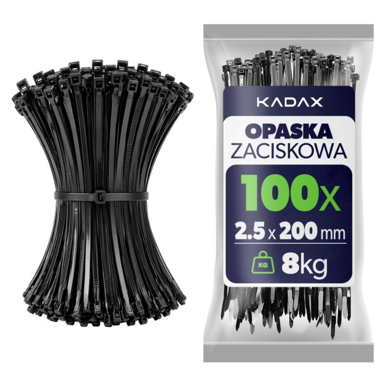 Opaska zaciskowa KADAX nylonowa 200 x 2,5 mm czarna 100 szt.