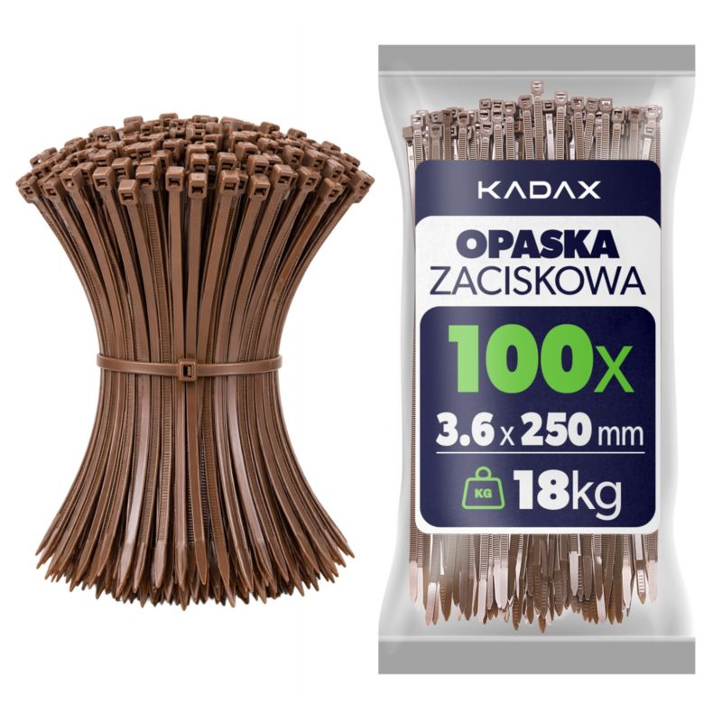 Opaska zaciskowa KADAX nylonowa 250 x 3,6 mm brązowa 100 szt.