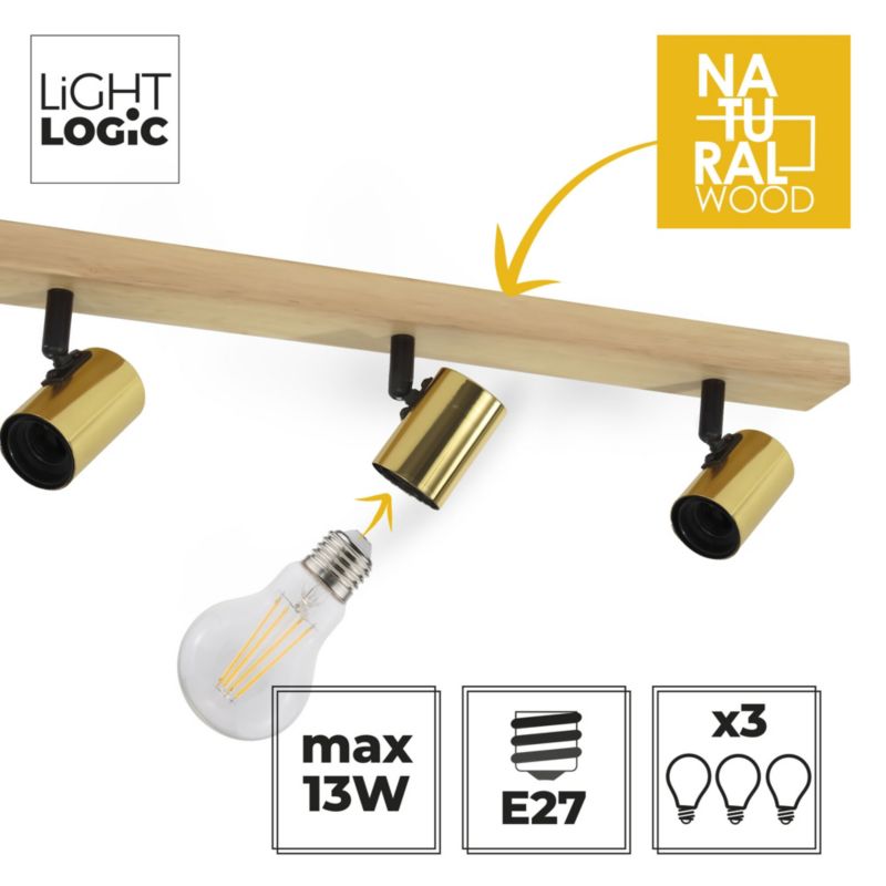 Oprawa ścienno-sufitowa LL ANBLIN G EL-3l E27 66578 LightLogic złota regulacja loft 50 cm 1 szt.