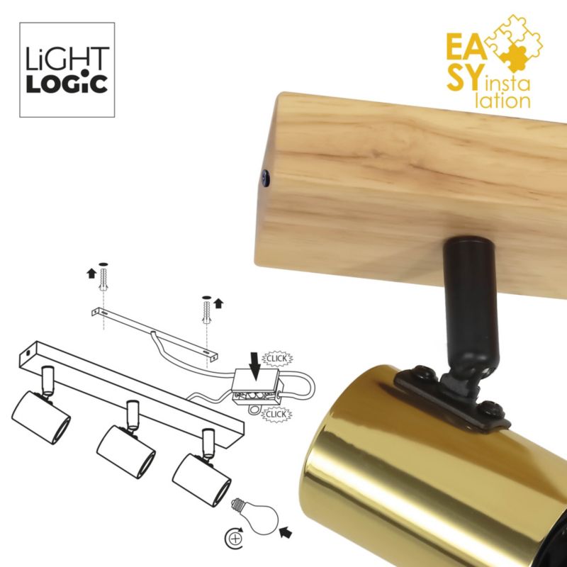 Oprawa ścienno-sufitowa LL ANBLIN G EL-3l E27 66578 LightLogic złota regulacja loft 50 cm 1 szt.