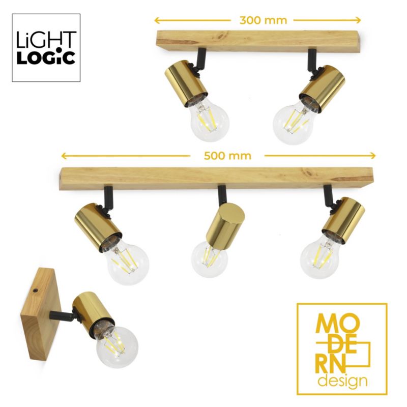Oprawa ścienno-sufitowa LL ANBLIN G EL-3l E27 66578 LightLogic złota regulacja loft 50 cm 1 szt.