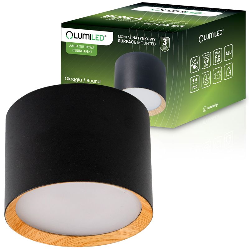 Oprawa Halogenowa Lumiled Natynkowa Tuba Gx53 Spot Kinkiet Sufitowa Walec Czarny 1 szt.