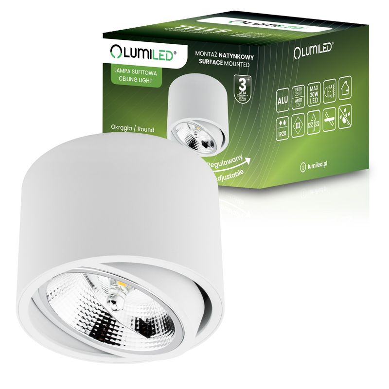 Oprawa Natynkowa HALOGENOWA SPOT TUBA Ruchoma GU10 ES111 Okrągła Biała 100mm TELES LUMILED 1szt.