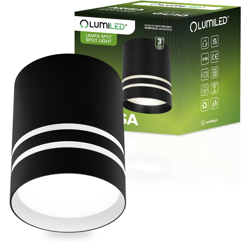 Oprawa Natynkowa Lumiled Halogenowa Spot Tuba GU10 Okrągła Czarna 80mm 1 szt.