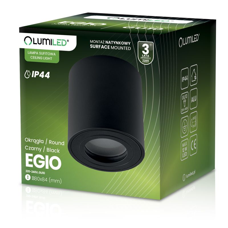 Oprawa Natynkowa Lumiled Halogenowa Spot Tuba Lampa Sufitowa GU10 Okrągła Czarna 1 szt.