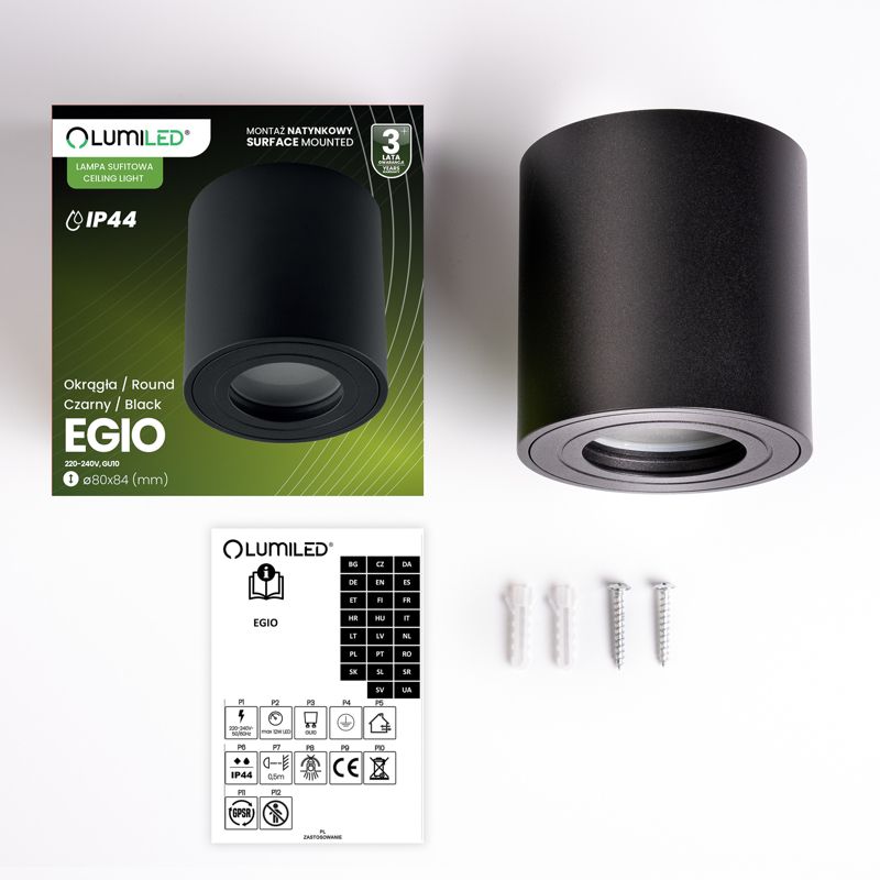 Oprawa Natynkowa Lumiled Halogenowa Spot Tuba Lampa Sufitowa GU10 Okrągła Czarna 1 szt.