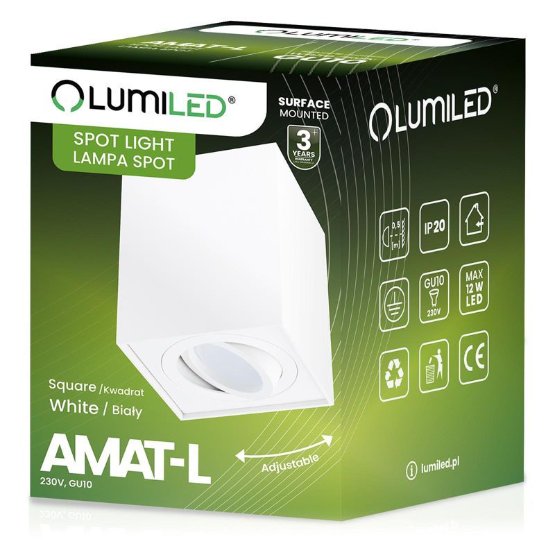 Oprawa Natynkowa Lumiled Halogenowa Spot Tuba Ruchoma GU10 Kwadratowa Biała 115mm 1 szt.