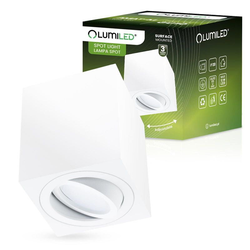 Oprawa Natynkowa Lumiled Halogenowa Spot Tuba Ruchoma GU10 Kwadratowa Biała 84mm 1 szt.