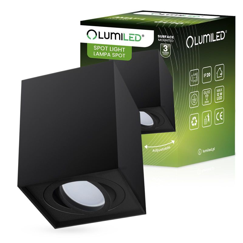 Oprawa Natynkowa Lumiled Halogenowa Spot Tuba Ruchoma GU10 Kwadratowa Czarna 115mm 1 szt.