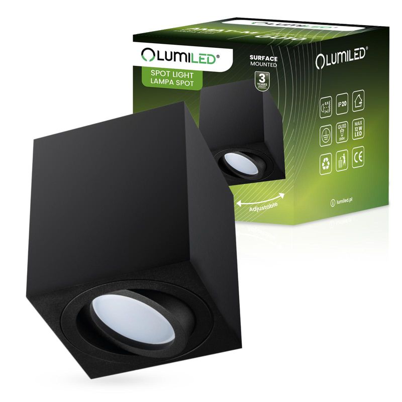 Oprawa Natynkowa Lumiled Halogenowa Spot Tuba Ruchoma GU10 Kwadratowa Czarna 84mm 1 szt.