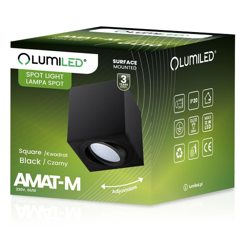 Oprawa Natynkowa Lumiled Halogenowa Spot Tuba Ruchoma GU10 Kwadratowa Czarna 84mm 1 szt.