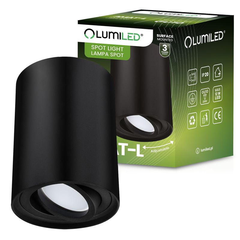 Oprawa Natynkowa Lumiled Halogenowa Spot Tuba Ruchoma GU10 Okrągła Czarna 115mm 1 szt.
