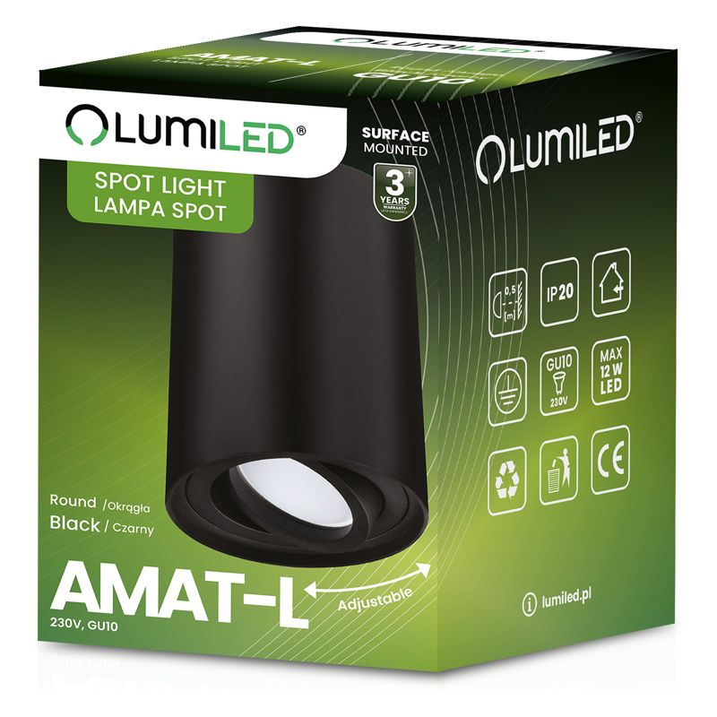 Oprawa Natynkowa Lumiled Halogenowa Spot Tuba Ruchoma GU10 Okrągła Czarna 115mm 1 szt.