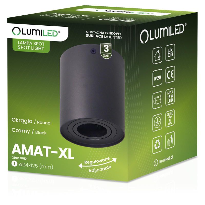 Oprawa Natynkowa Lumiled Halogenowa Spot Tuba Ruchoma GU10 Okrągła Czarna 125mm 1 szt.