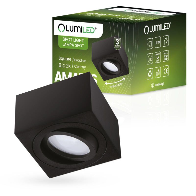 Oprawa Natynkowa Lumiled Halogenowa Spot Tuba Ruchoma Kwadratowa Czarna 50mm 1 szt.