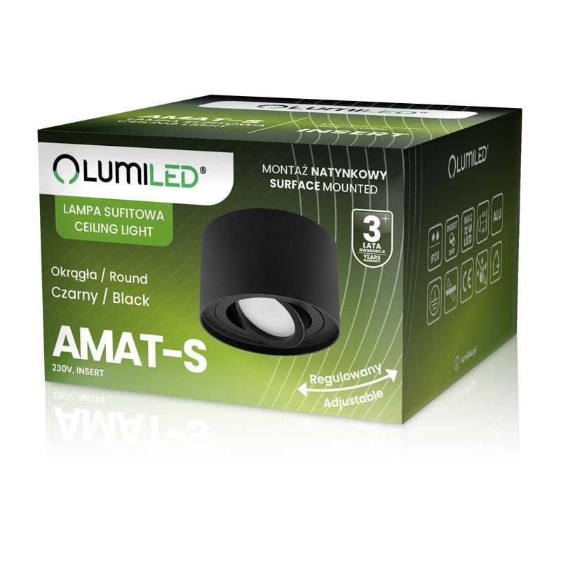 Oprawa Natynkowa Lumiled Halogenowa Spot Tuba Ruchoma Okrągła Czarna 50mm 1 szt.