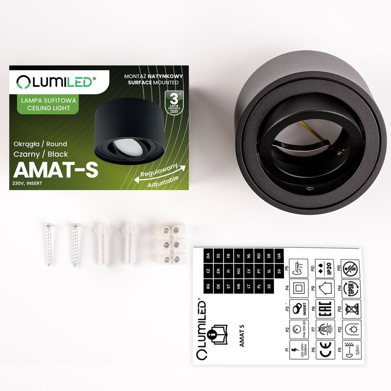 Oprawa Natynkowa Lumiled Halogenowa Spot Tuba Ruchoma Okrągła Czarna 50mm 1 szt.