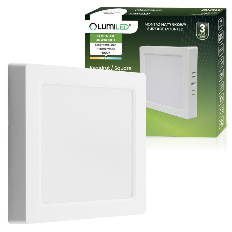 Oprawa Natynkowa Lumiled Lampa LED Sufitowa 12W Kwadrat 4000K Biała 1 szt.