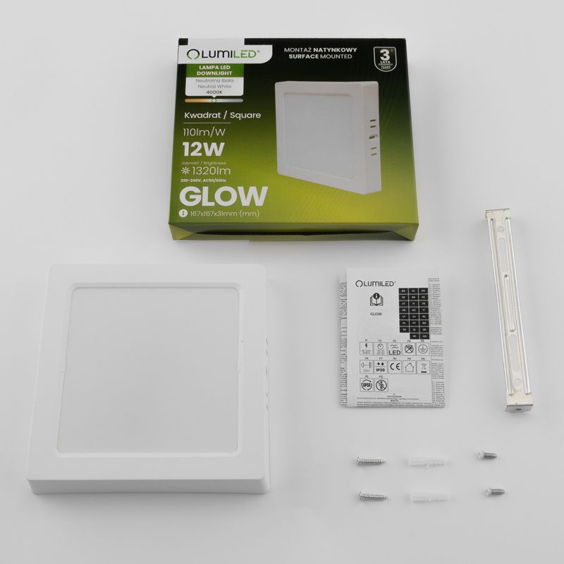 Oprawa Natynkowa Lumiled Lampa LED Sufitowa 12W Kwadrat 4000K Biała 1 szt.