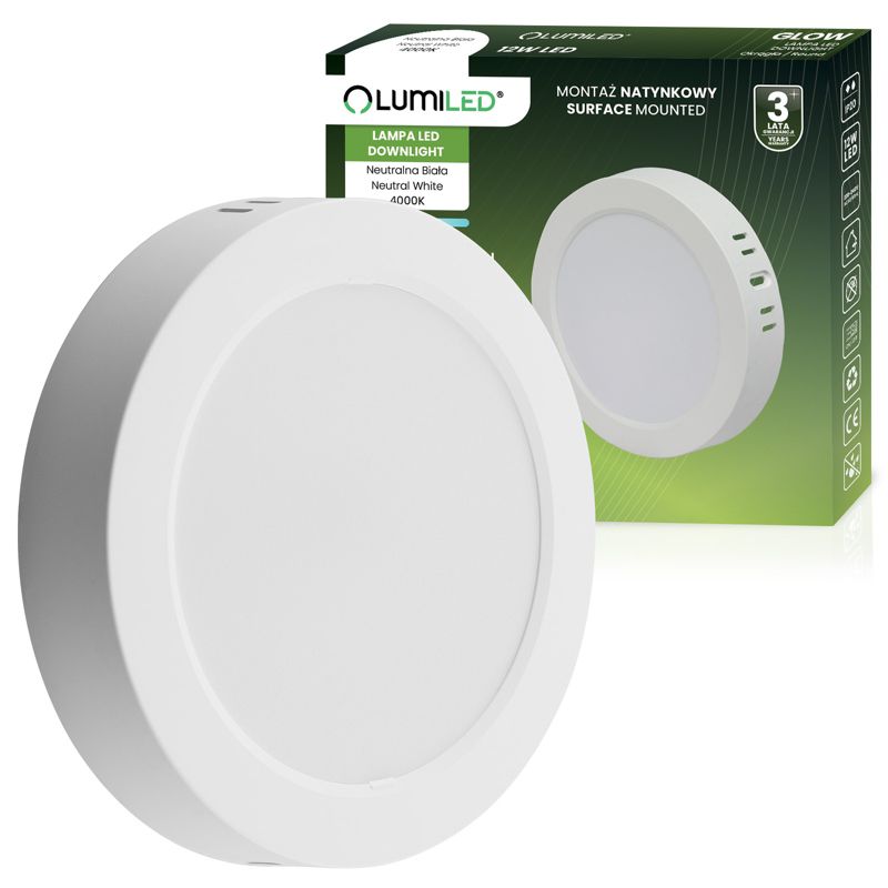 Oprawa Natynkowa Lumiled Lampa LED Sufitowa 12W Okrągła 4000K Biała 1 szt.