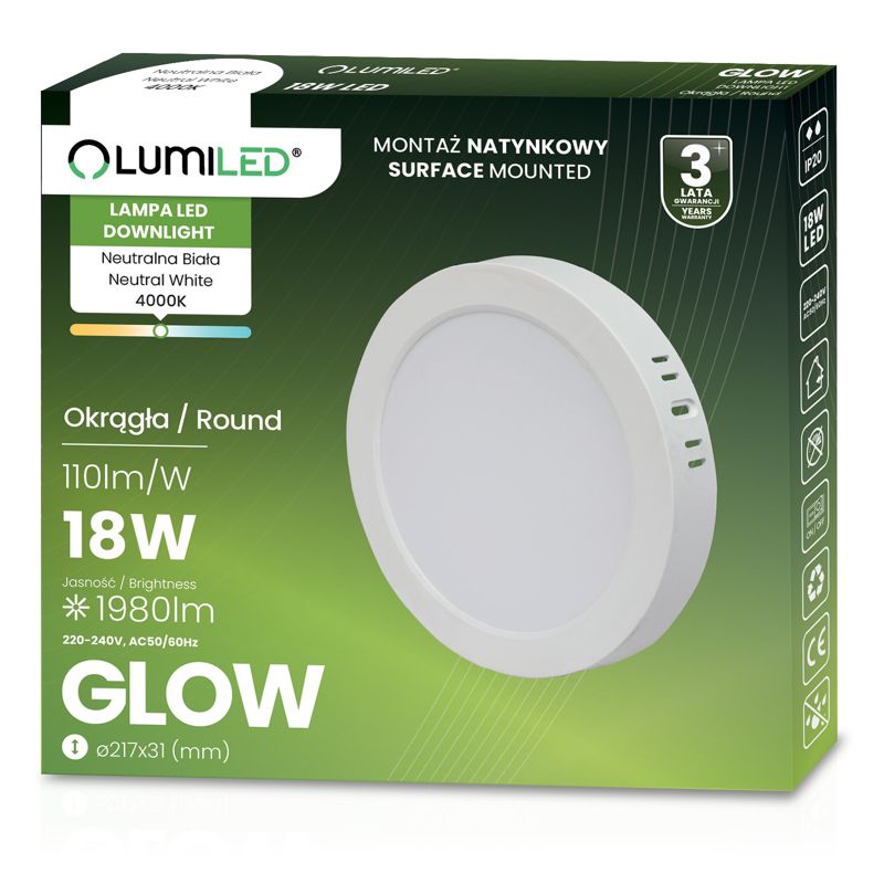 Oprawa Natynkowa Lumiled Lampa LED Sufitowa 18W Okrągła 4000K Biała 1 szt.