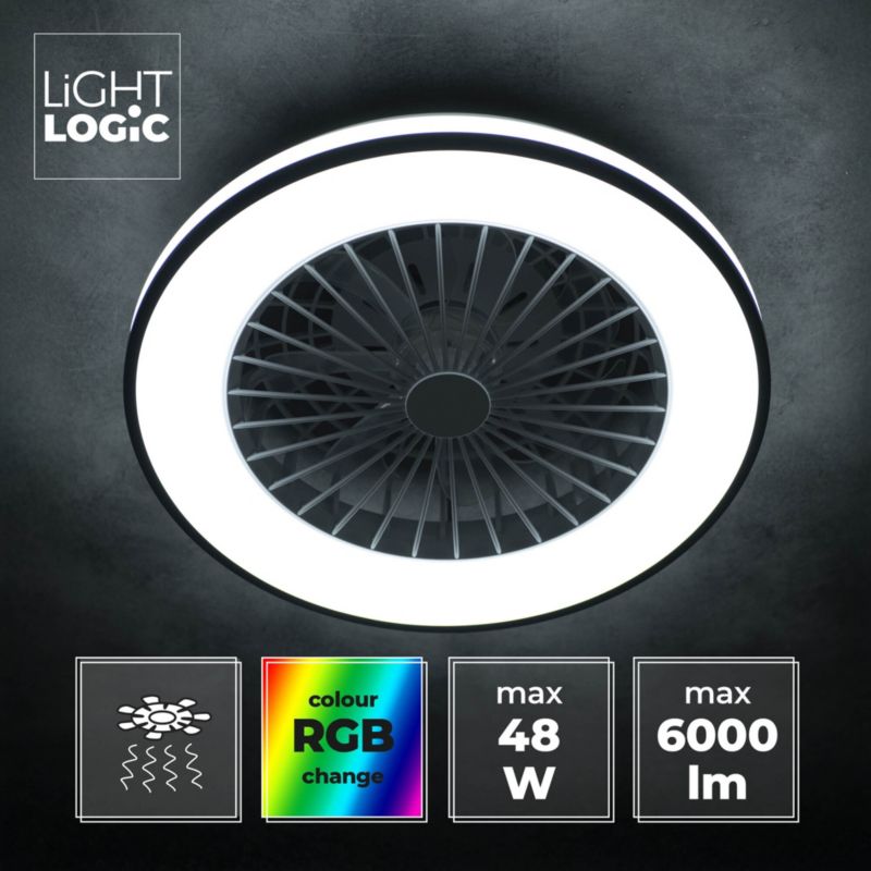 Oprawa oświetleniowa LED z wentylatorem i pilotem LIGHTLOGIC LL ILOP LED CCT+RGB 66566 wiatrak sufitowa 6800lm 48W 1szt.