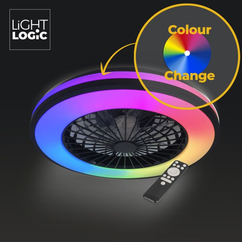 Oprawa oświetleniowa LED z wentylatorem i pilotem LIGHTLOGIC LL ILOP LED CCT+RGB 66566 wiatrak sufitowa 6800lm 48W 1szt.