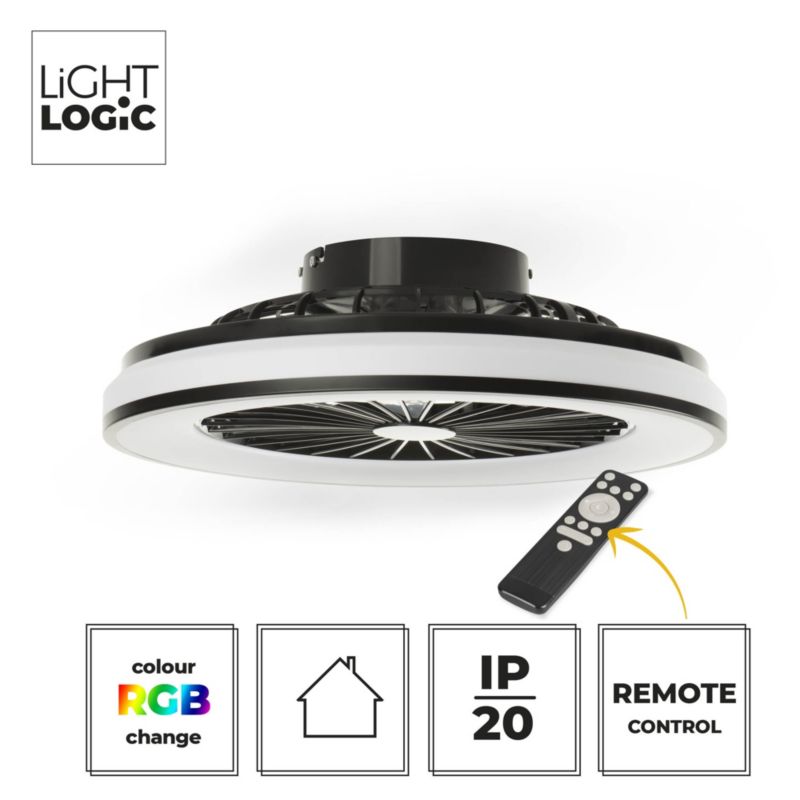Oprawa oświetleniowa LED z wentylatorem i pilotem LIGHTLOGIC LL ILOP LED CCT+RGB 66566 wiatrak sufitowa 6800lm 48W 1szt.