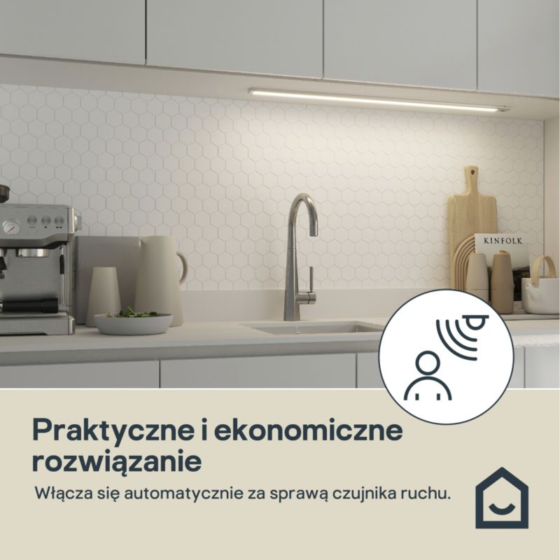 Oprawa podszafkowa LED GoodHome Menezes 90 cm z czujnikiem ruchu