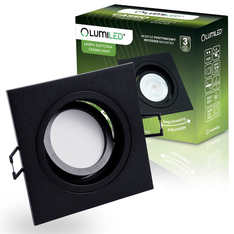 Oprawa Podtynkowa Lumiled Halogenowa Ruchoma GU10 Kwadrat Czarna 1 szt.
