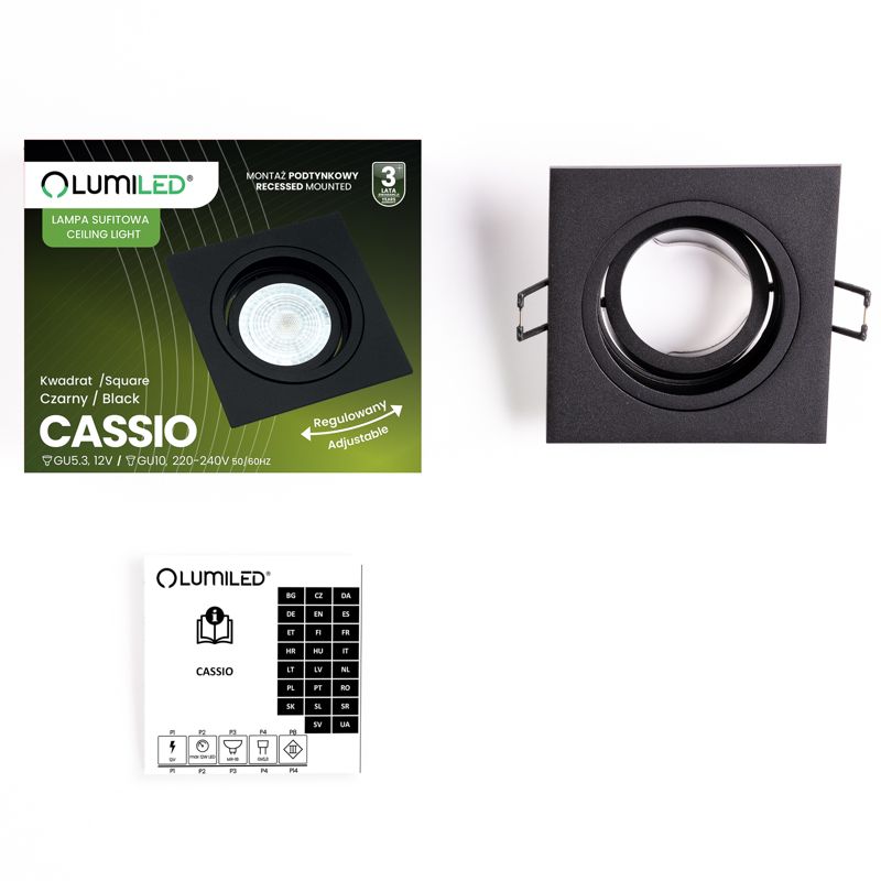 Oprawa Podtynkowa Lumiled Halogenowa Ruchoma GU10 Kwadrat Czarna 1 szt.