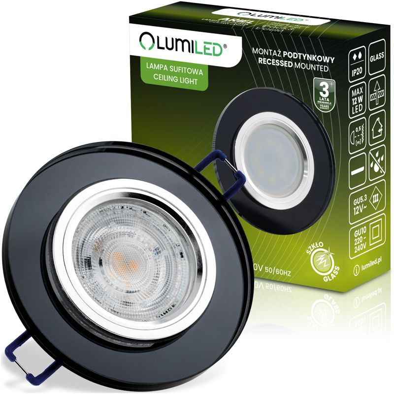 Oprawa Podtynkowa Lumiled Oczko Szklana Sufitowa LED GU10 MR16 Stała Okrągła Czarna 1 szt.