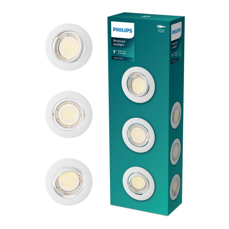 Oprawa Podtynkowa Peridot Philips Wpuszczana LED GU10 Ruchoma Aluminiowa Okrągła Biała 3 szt.
