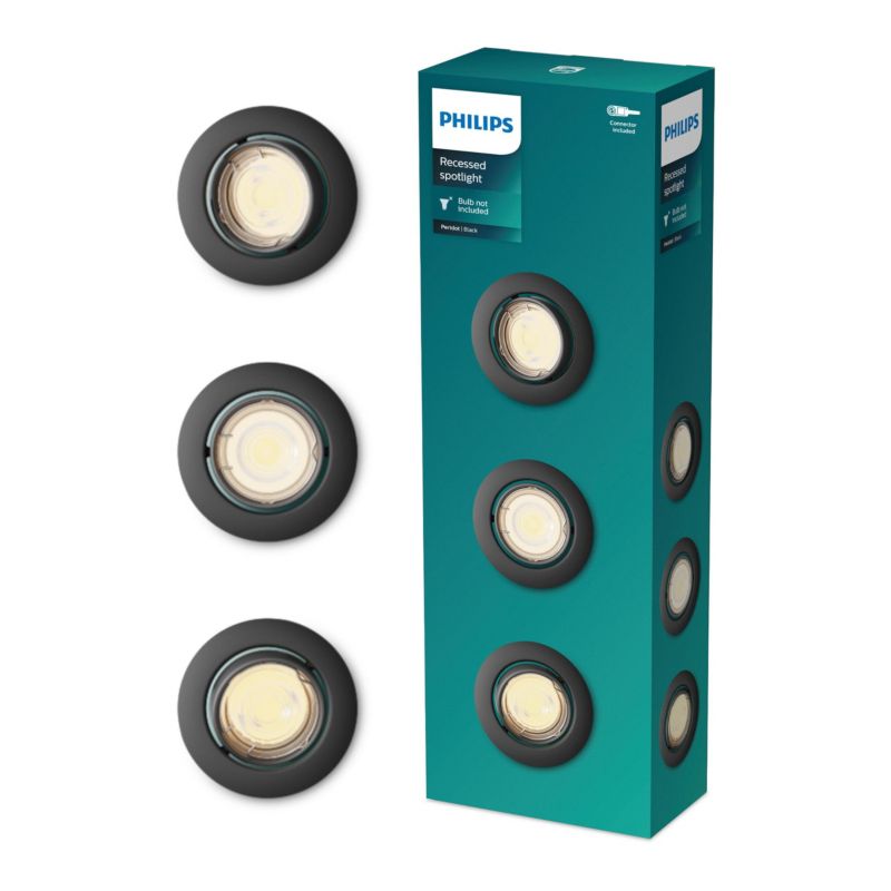 Oprawa Podtynkowa Peridot Philips Wpuszczana LED GU10 Ruchoma Aluminiowa Okrągła Czarna 3 szt.