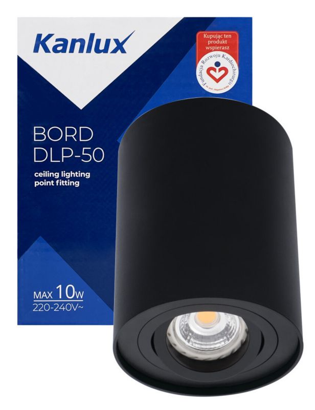 Oprawa sufitowa Kanlux Bord czarny  1 x GU10 x 25W IP20 wym: 9,5 x 9,5 cm - 1 szt.