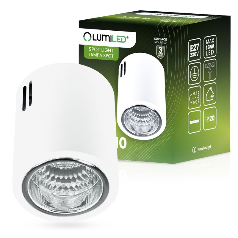 Oprawa Sufitowa Lumiled Natynkowa Stała Okrągła 10 Spot Tuba Biała E27 1 szt.