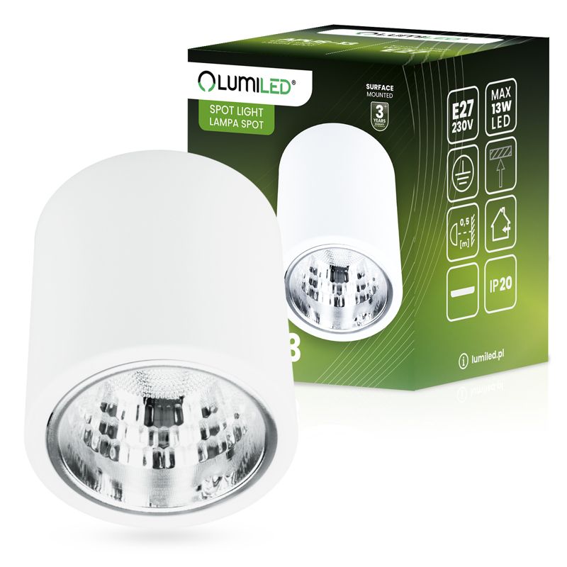 Oprawa Sufitowa Lumiled Natynkowa Stała Okrągła 13 Spot Tuba Biała E27 1 szt.