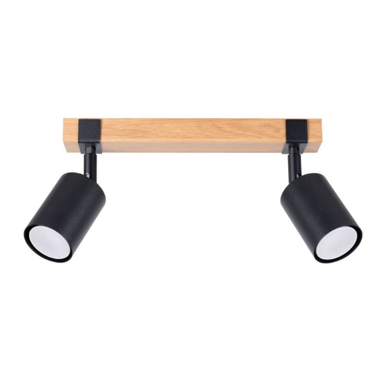 Oprawa sufitowa spot Sollux Lighting Fager czarny z naturalnym drewnem  2 x GU10 x 10W IP20 wym: 17,2 x 6 x 38 cm - 1 szt.