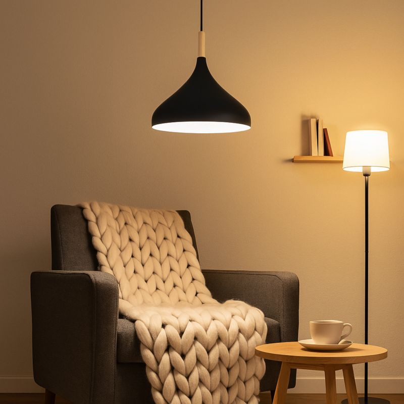 Oprawa wisząca na sufit MasterLED Miko E27 lampa sufitowa 100 cm IP20 czarna + drewno 1 szt.